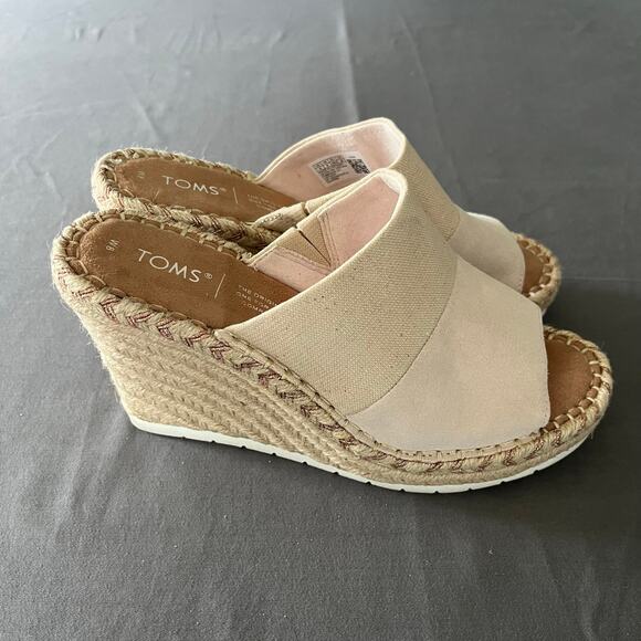 Toms Monica Mule Wedge - Women's Size 8 - Peony Pink Suede/Metallic Canvas - Picture 1 of 10